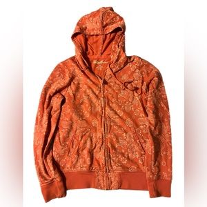 Lucky brand women’s medium orange paisley full zip hoodie